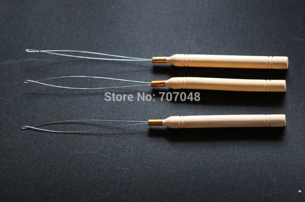 Wholesale price 50pcs/Lot Wooden Handle Pulling Loop Needle Hair Extensions,Hair Extension Tools+Free shipping