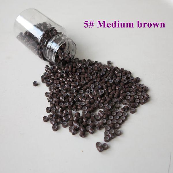 ( 1000pcs/bottle ) 4.5mm*2.5mm*2.5mm 5# Medium Brown Micro Tubes with Silicone Micro Links Micro Tubes Micro Rings for Hair Extensions