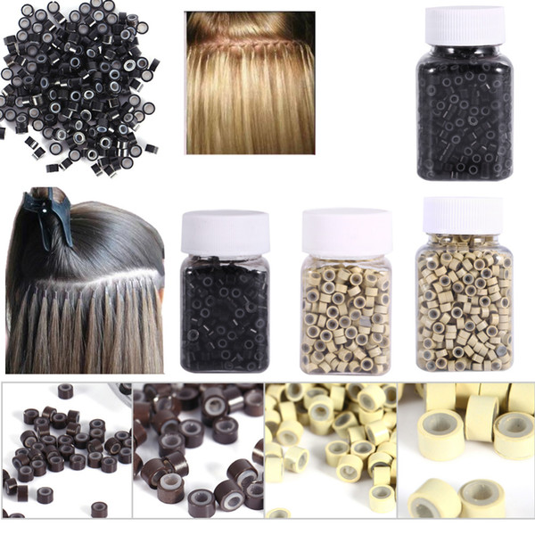 Micro Rings 4*3MM 200/500Pcs Micro Crimp Beads Micro Bead Hair Silicone Ring/Links/Beads For Hair Extensions 3 Colors