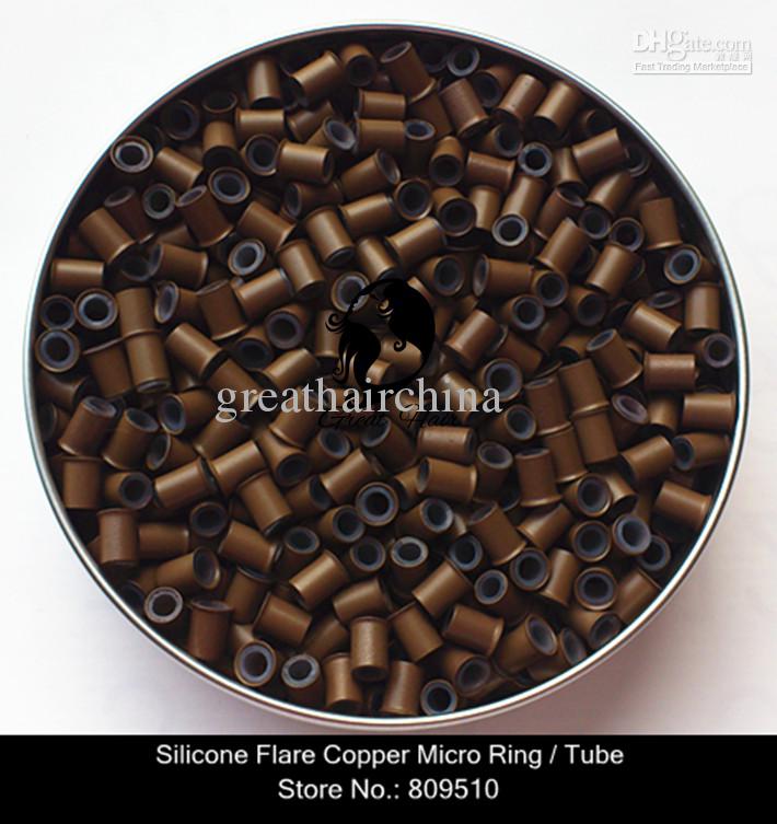 2 Bottles Copper Flare Silicone Micro Ring/ Silicone Tube/Links for Feather Hair/ Hair Extension