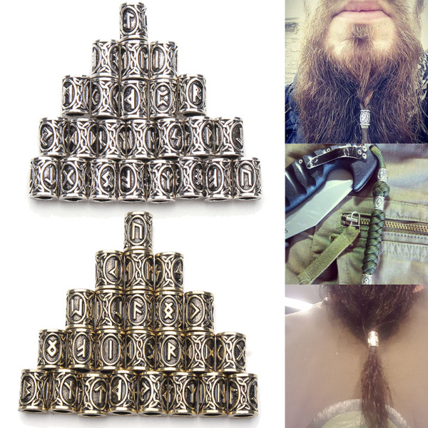 24pcs Hair Braid Dread Dreadlock Beads Clips Cuff Viking Rune Pattern Copper Ring Tubes For Braiding Hair Extension Accessories