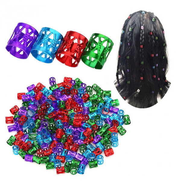 200pcs Colorful Adjustable Hair Braid Beads Rings Cuff Clip Red Blue Green Purple Rings For Braids Hair Decoration Tools