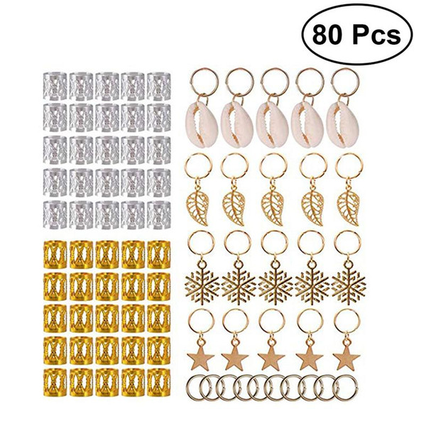 80pcs Hair Braid Jewelry Polished Multiple Hard-wearing Easy to Use Cuffs Braid Rings Hair Jewelry Pendants