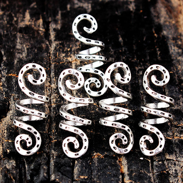 5Pcs Braid Beads Accessories Spiral Charms Wig Tube Dreadlock Silver Alloy Vintage Hair Ring Clips