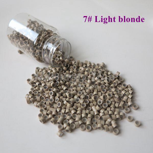 Wholesale 1000pcs/bottle 5*3*3mm 7#Light blonde Aluminium Silicone Lined Micro Rings/Links/Beads for Feather Human Hair Extensions