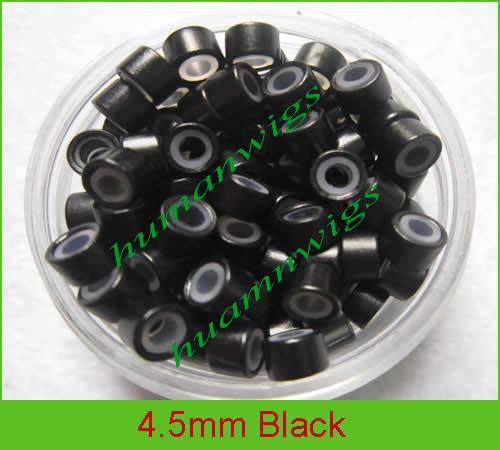 4.5mm silicone micro ring links for feather hair extensions,color: black !10000pcs,mix color