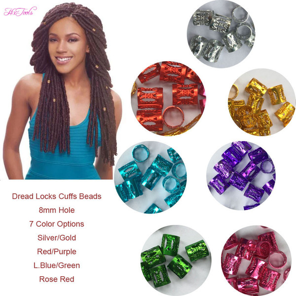 hair cuffs 100 Pcs/Lot #Golden #Silver Mixed colorfull Dreadlock Beads Adjustable Hair Braids Cuff Clip 8MM Hole Micro free Ring Beads