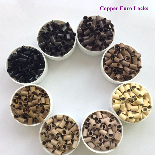 Copper Euro Locks for Pre-bonded Hair Copper Micro Tubes Links for Hair (8 bottles/lot,1000 pcs/bottle) 3.0*2.6*6.0 mm