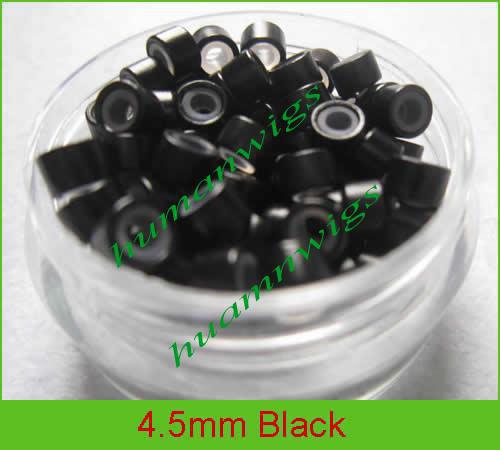 4.5mm silicone micro ring links for hair extensions,hair extension tools.black,5000pcs,mix color