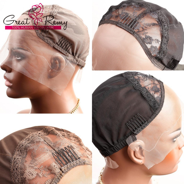 Professional Lace Wig Caps for Making Wig Swiss Lace Front Cap with Adjustable Straps and Combs Brown Black Lace Small Medium Net Cap