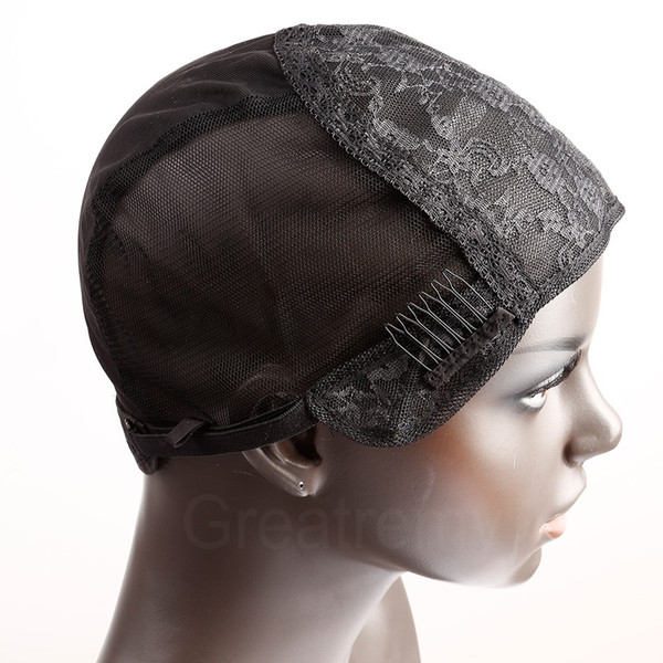 Greatremy Professional Wig Caps for Making Wig with Combs and Adjustable Straps Swiss Lace Black Medium Size