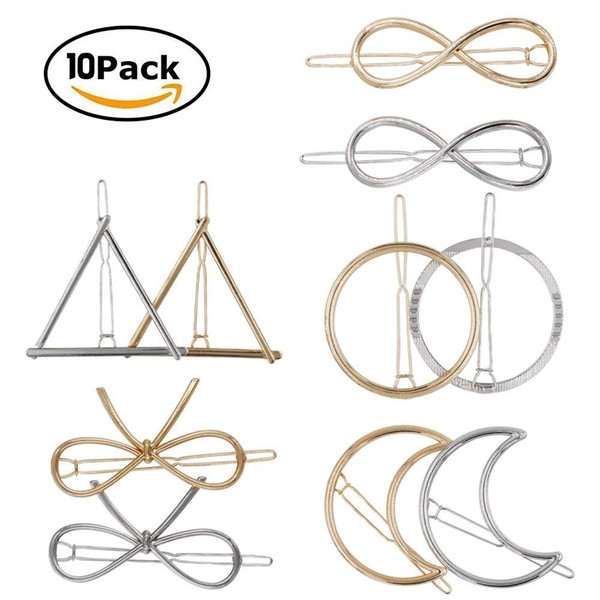 10 PCS Simple Hair Clip Clamps for Women, Minimalist Dainty Hair Barrettes, Hollow Geometric Metal Hairpin for Girls Thick Hair Styling