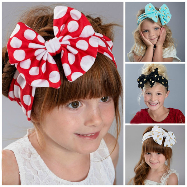 New Fashion 12 Colors Girls Bowknot Hair Band Baby Wave point Childrens Hair Accessories Cute Bow Hair Band 2953