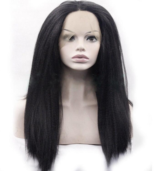 Free >>>Fashion Lace Front Straight Synthetic Wig Free Part 100 Density Kinky