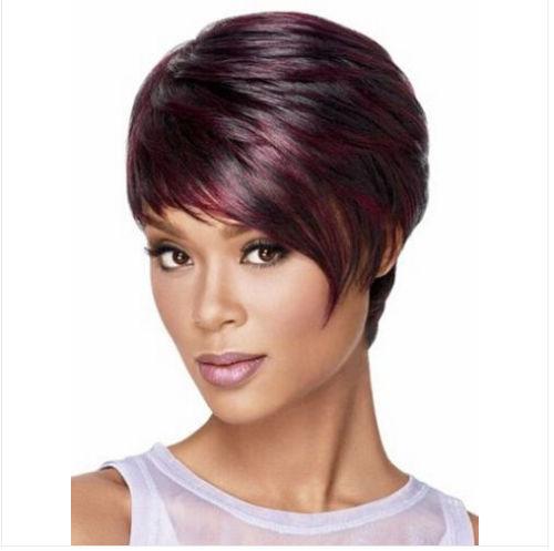 new women's fashion sexy short Straight wine red full wigs + free wig cap