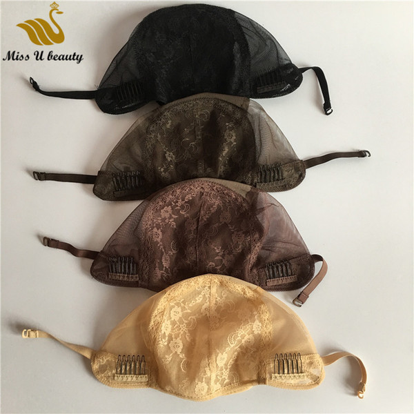 Jewish Wig Cap with Clips and Adjustable Straps Medium Size Black Brown Blonde Color Cap for Making Wigs Front Lace Wig 3pcs/lot