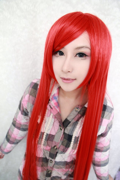 Quality Fairy Tail Elza Scarlet 32 Inches Long Straight Red women Cosplay Wigs