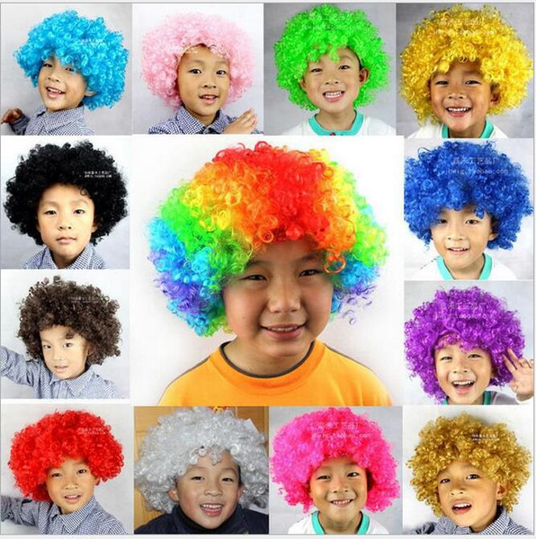 15 color Rainbow Afro disco Clown wig caps Child Adult Costume Football Fan Wig Hair Halloween Football Fan Fun wig hats