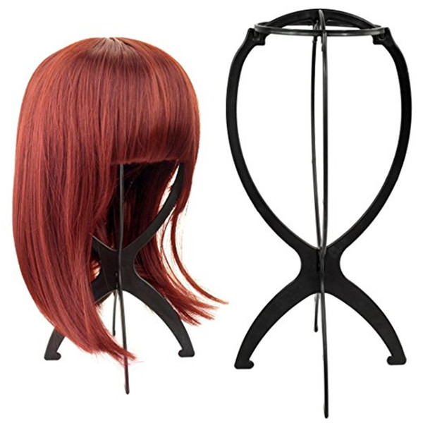 Salon/Home Use Folding Stable Durable Wig Stand Plastic 1PC Black/Pink Color Wigstand Wig Holders For Styling Wig About 18x36Cm