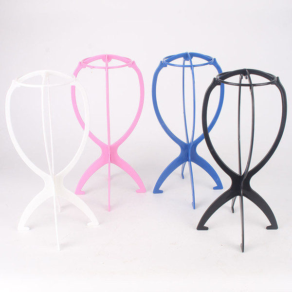 Folding Plastic Wig Stand Stable Durable Hair Support Display Wigs Hat Cap Holder Tool Rosy Blue Black White Color Free Shipping