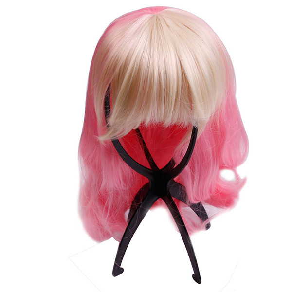 Pink White Black Head Plastic Wig Holder Stand Portable Folding 1PC