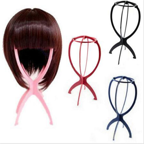 Folding Plastic Wig Stand Stable Durable Hair Support Display Wigs Hat Cap Holder Tool Rosy Blue Black White Color Free Shipping