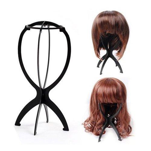 Wig Stand Holder 3 Pieces Portable Durable Plastic Folding Wig Holder Hairpieces Display Tool Stable Wig Stand Dryer (Black)