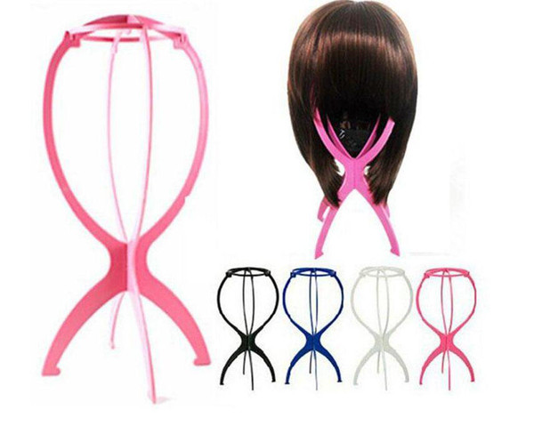 Folding Plastic Wig Stand Stable Durable Hair Support Display Wigs Hat Cap Holder Tool Rosy Blue Black White Color 