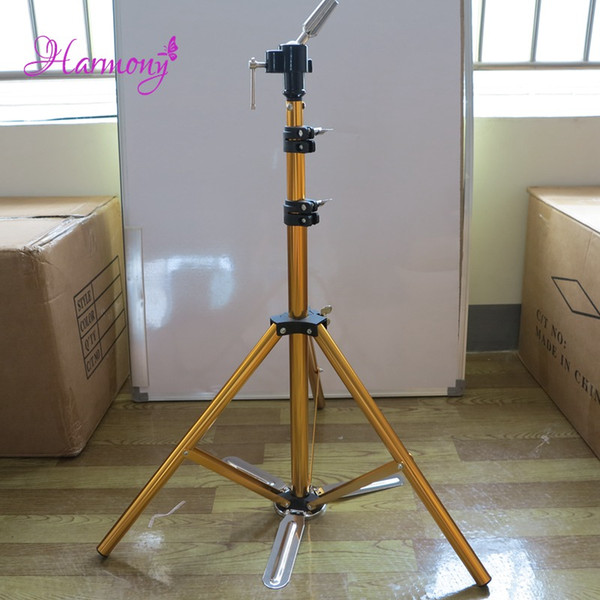 Golden Color Hair Salon Adjustable Aluminum Tripod Stand Mannequin Training Head Holder Wig Stand Holder Clamp Stock