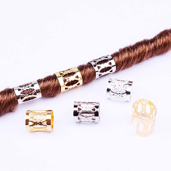 100pcs/lot Gold Silver Black Color Hair Braider Rings Dreadlock Beads Cuffs Clips Dread Tube Charm Hair Styling Tools