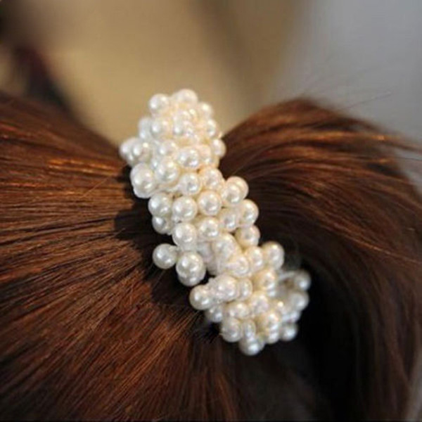 1 PC Fashion Women Pearls Beads Hair Band Rope Scrunchie Ponytail Holder Elastic Hot Hair Braiders Accessories