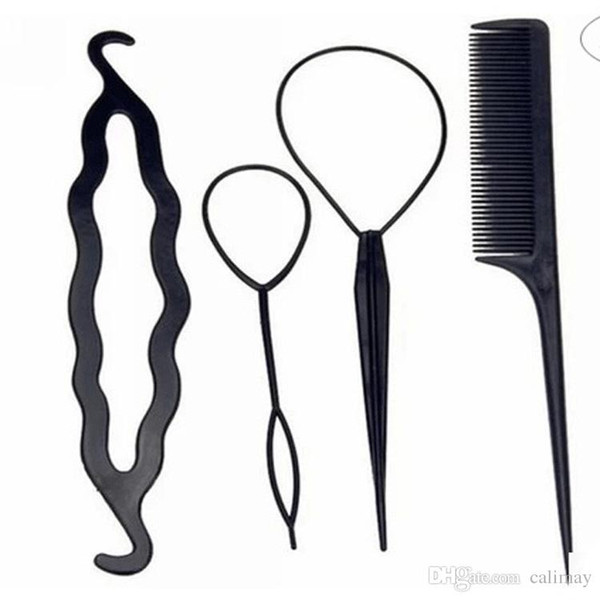 4pcs/set Magic Hair Braiding Twist Curler Styling Set Hairpin Holding Hair Braiders Pull Hair Needle Ponytail DIY Tool with Retail Packing