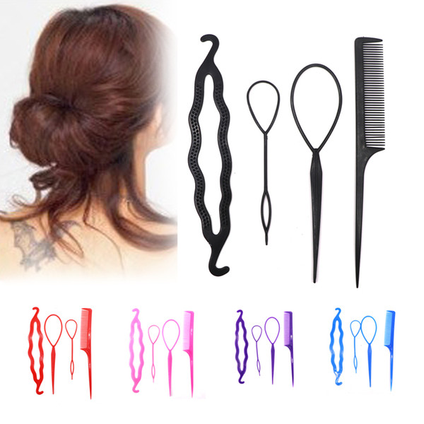 4pcs/set Girls Hair Accessories Twist Styling Clip Stick Bun Meatball Head Maker Comb Hair Pull Pin Stick Hair Braiding Tool