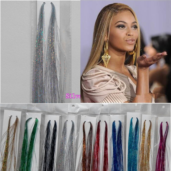 Flare Hair Gold Silver Sparkel Hair Bling 1 Package Per Lot Bling Rainbow Silk Tinsel Synthetic Hair Extension