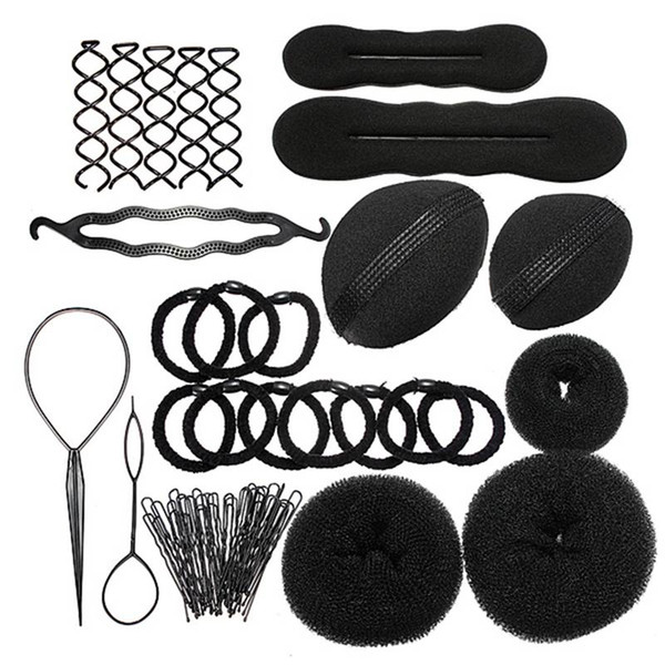 9 In 1 Pro Hair Bun Clip Maker Pads Hairpins Roller Braid Twist Sponge Styling Accessories Tools Kit Set