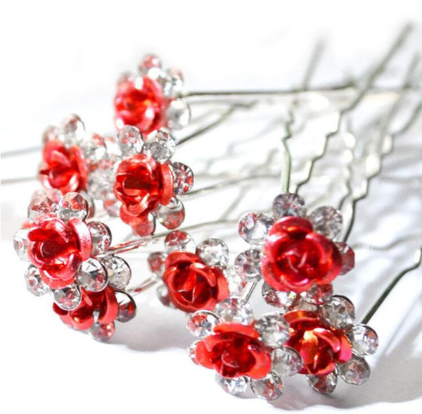 20Pc/Lot Women Bridal Wedding Crystal Diamante Flower Rose Hairpin Clip Barrettes Sticks Hair Braider Styling Tools Accessories