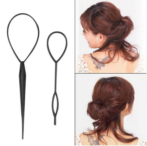 2pcs/set Magic Topsy Tail Hair Braid Ponytail Styling Maker Clip Tool Black Drop Hair Band Accessories