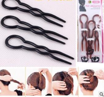 3pcs/set U Style Hair Forks Wavy Braid Black/Brown Hairpin Hair Care & Styling Tools Hair Accessories HA029