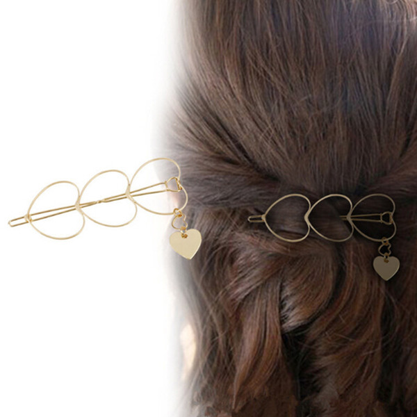 Simple Women Girl Copper Hollow Hairpin Heart Shaped Hair Clip Hair Accessories Decorations Female Hair Clips