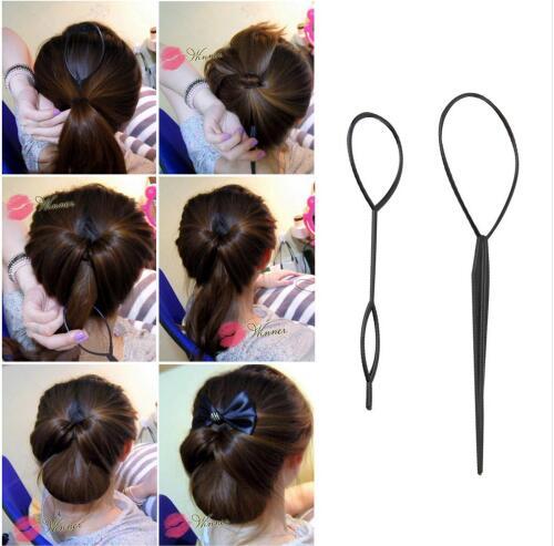 2pcs/set Ponytail Creator Plastic Loop Styling Tools Black Topsy Pony topsy Tail Clip Hair Braid Maker Tool Fashion