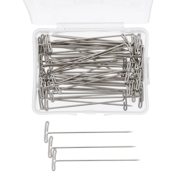 50 Pieces/Box 53mm Silver T Shape Needles Pin for Wigs Hair Weaving Tools Salon Styling Tools