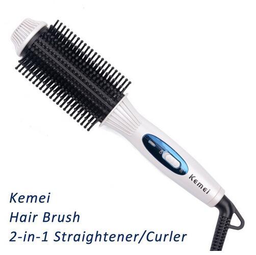 KM-8110 Thermostatic 2in1 Electric Hair Straightener Brush Comb Flat Iron Electric Ceramic Hair Curler Comb Hair Style Tool