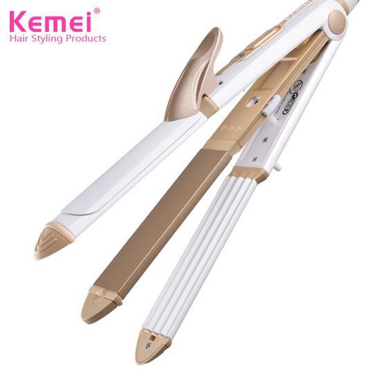 Kemei 1213 110-240V 3 In 1 Professionals Tourmaline Ceramic Hair Straightener Straightening Corrugated Iron Hair Curler Styling Tools