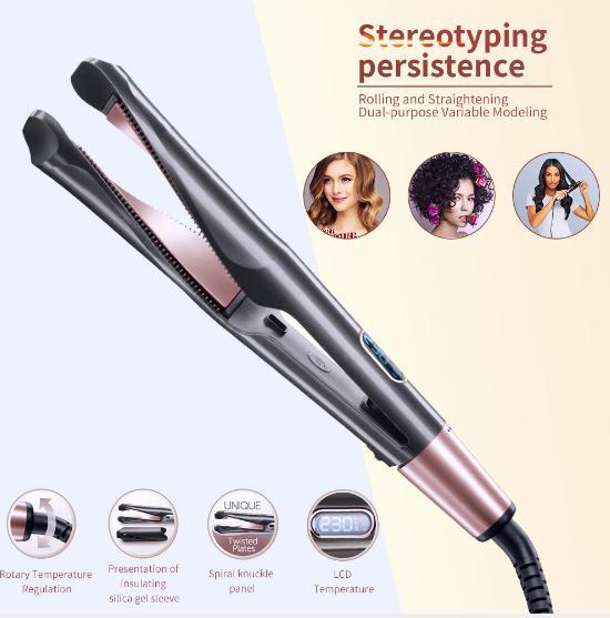 Professional LED Hair Straightener Twisted Plate 2 in 1 Ceramic Flat Iron Curling Irons hair curler for All Hair Types Salon Tools