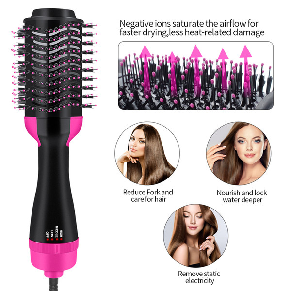 2 in 1 Multifunctional Hair Dryer & Volumizer Rotating Hair Brush Roller Rotate Styler Comb Straightening Curling Iron