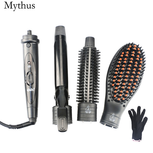 3 In 1 Tourmaline Ceramic Styling Hair Tools,Round Curler Iron And Hair Round Brush And Hair Straigntener Brush Are Interchangeable