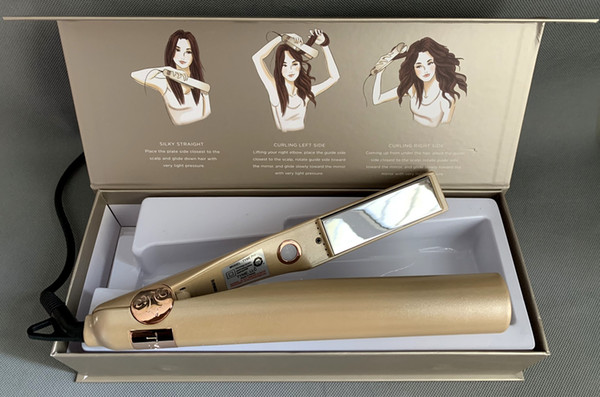 100% New 2 In1 Hair Straightening Curling Gold Distorted Styling Hair Tool Curling Iron 5 Lamp , USA Plug