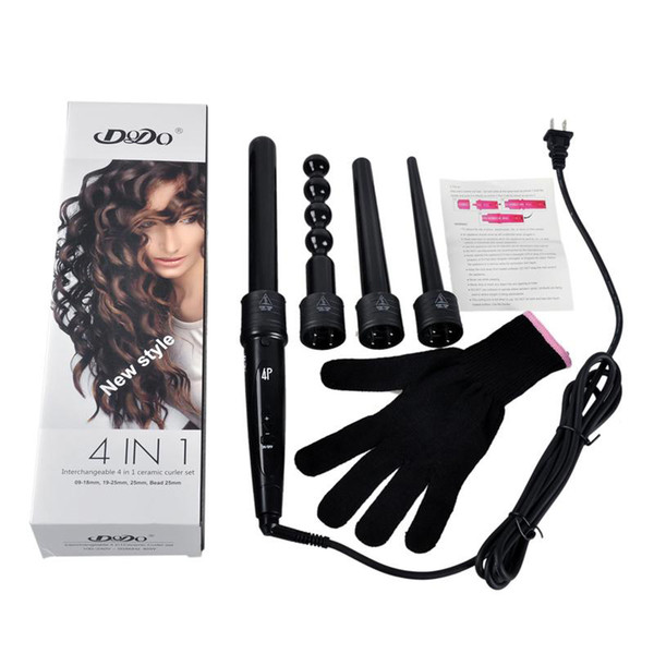 Interchangeable 4 in 1 Ceramic Hair Curling TongThe Wand Hair Curler Roller Gift Set Curling Wand EU US Plug Hair Curling Iron