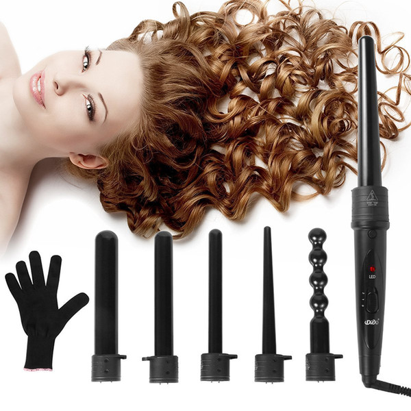 6 In 1 Ceramic Curling Wand Hair Curler Set Pro Interchangeable Barrel 9MM-32MM Tourmaline Curling Iron Tongs Machine