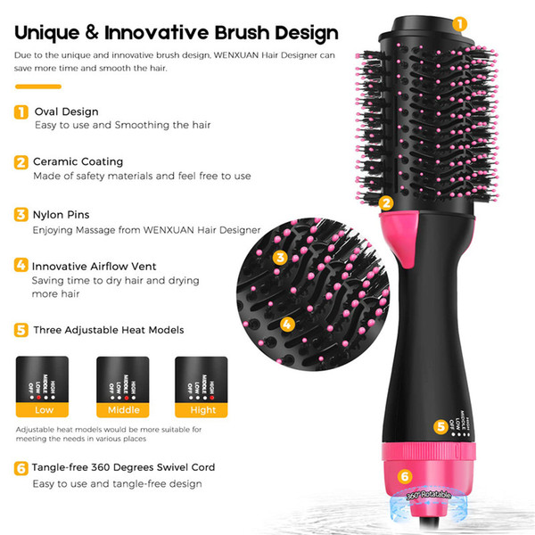 3 In 1 One Step Hair Dryer and Volumizer Brush Straightening Curling Iron Comb Electric Hair Brush Massage Comb